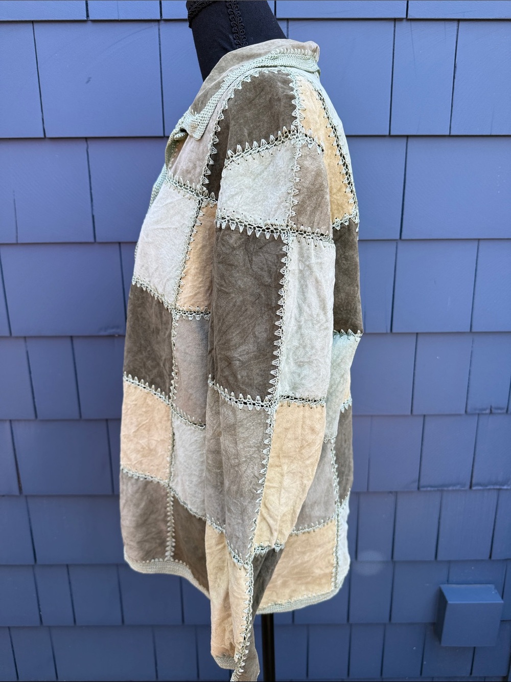 Denim&Co Patchwork Suede Jacket Green Tones Large - Picture 7 of 15